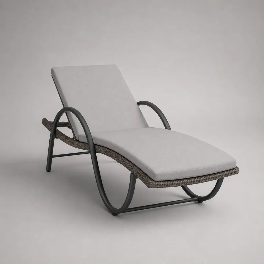 Schaukelliege aus PE-Rattan und pulverbeschichtetem Stahl mit Auflage, Hellgrau/Taupe/Anthrazit, 195 × 72 × 88 cm