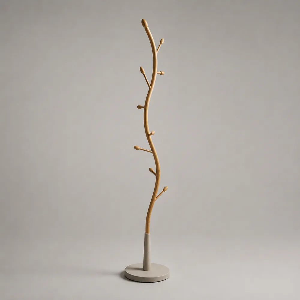 Baumförmiger Kleiderständer aus massivem Buchenholz mit 9 Haken, Natur/Cremeweiß, 175 × 32 × 32 cm