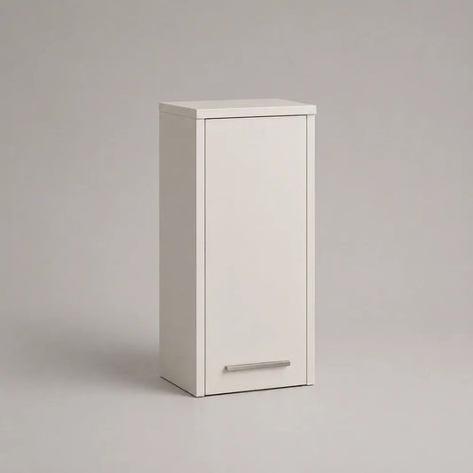 Schmaler Badschrank aus Holz mit Tür und Metallgriff, Weiß, 30 × 25 × 70 cm