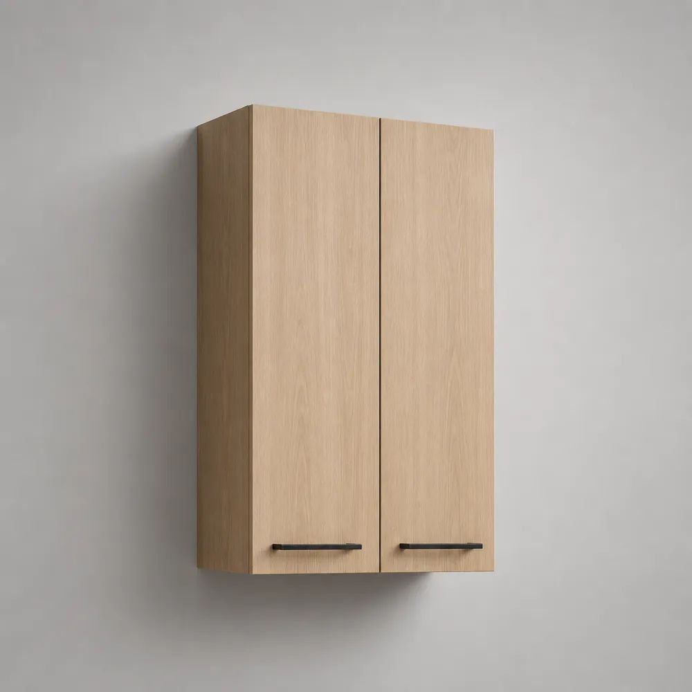 Bad-Hängeschrank aus Spanplatte mit 2 Türen, Eiche hell/Schwarz, 60 × 80 × 20 cm