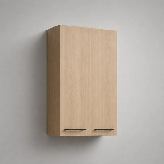 Bad-Hängeschrank aus Spanplatte mit 2 Türen, Eiche hell/Schwarz, 60 × 80 × 20 cm