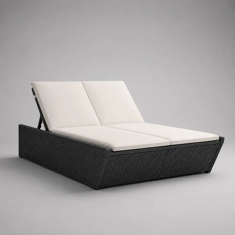 Doppelliege Gartenliege 2-Sitzer aus PE-Polyrattan mit 2 verstellbaren Rückenlehnen, Anthrazit/Cremeweiß, 200 × 130 × 35–90 cm