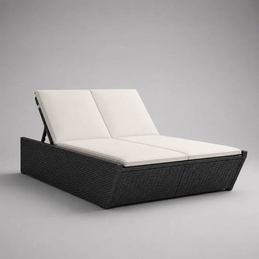 Doppelliege Gartenliege 2-Sitzer aus PE-Polyrattan mit 2 verstellbaren Rückenlehnen, Anthrazit/Cremeweiß, 200 × 130 × 35–90 cm