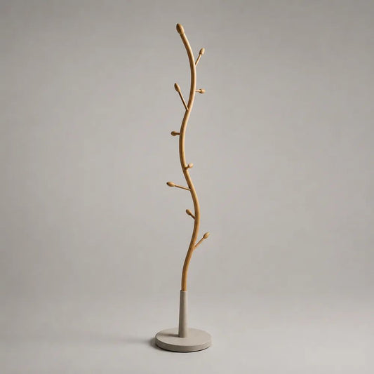 Baumförmiger Kleiderständer aus massivem Buchenholz mit 9 Haken, Natur/Cremeweiß, 175 × 32 × 32 cm